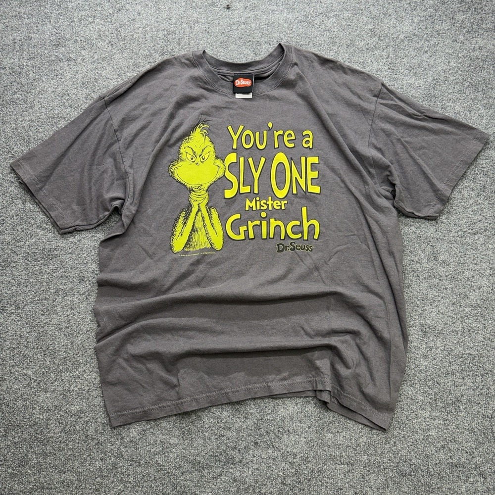 Vtg Y2K Dr Suess T Shirt XL Gray Mens Your A Sly One Mr Grinch Short Sleeve